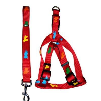 Fekrix Premium Print Leash With Collar Harness Red 1 Inch